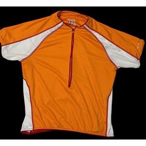 Cannondale Cycling Jersey Women’s Orange Short Sleeve Back Pockets 1/4 Zip Med‎